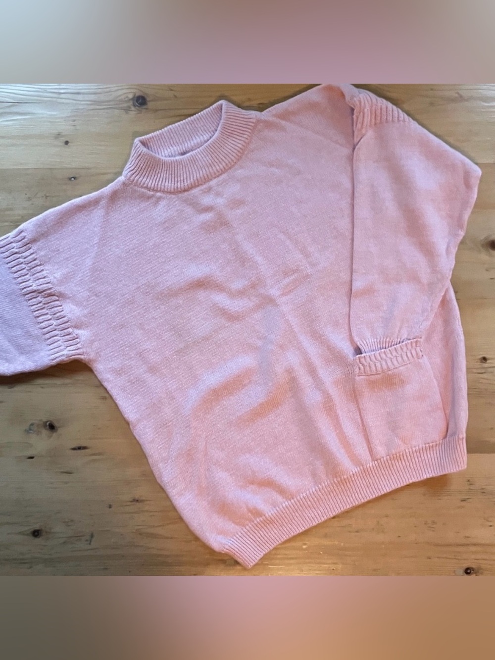Vintage Eileen Cotton Ramie Mock T Drop Shoulder Sweater Soft Pink Large